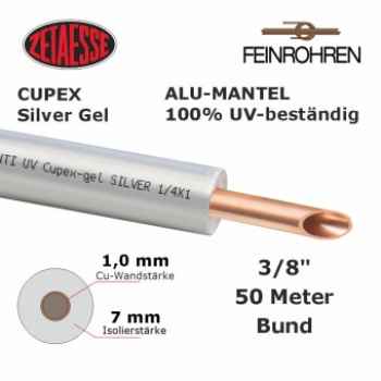 Kupferrohr Cupex Silver Gel Alu-Mantel 100% UV-beständig  3/8"" x 1,0 mm, 7 mm Iso., 50m Rolle